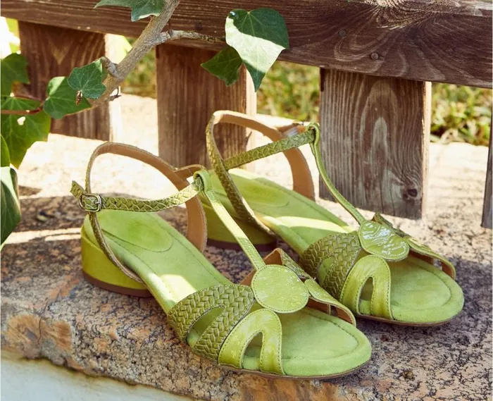 Audley Shoes Medium Heel Leather Sandal Hanan Green Women Medium Heel