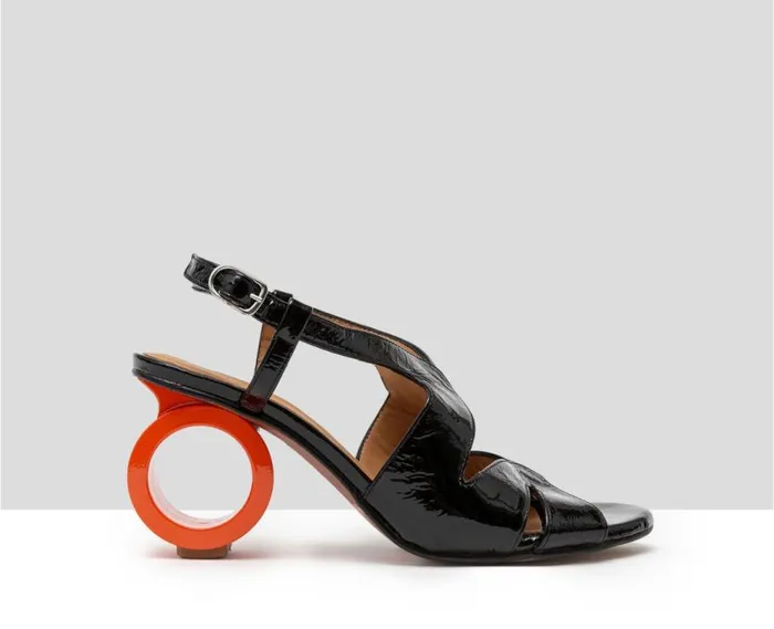 Audley Shoes Medium Heel Leather Sandal Hara Black Women Medium Heel