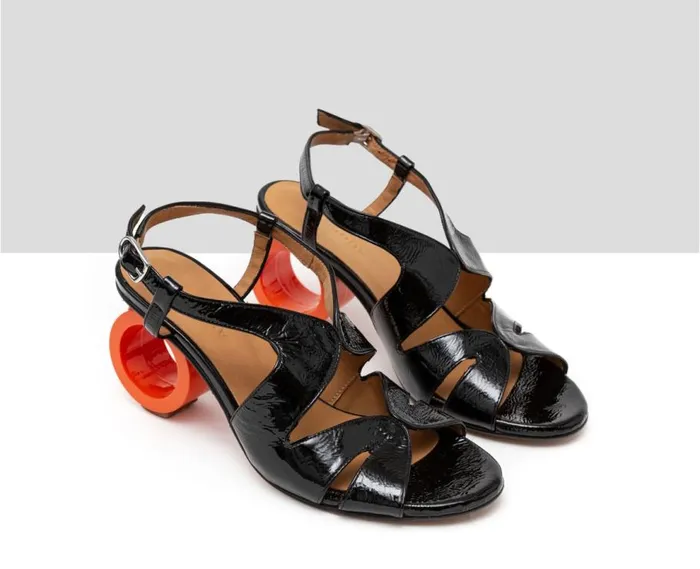 Audley Shoes Medium Heel Leather Sandal Hara Black Women Medium Heel