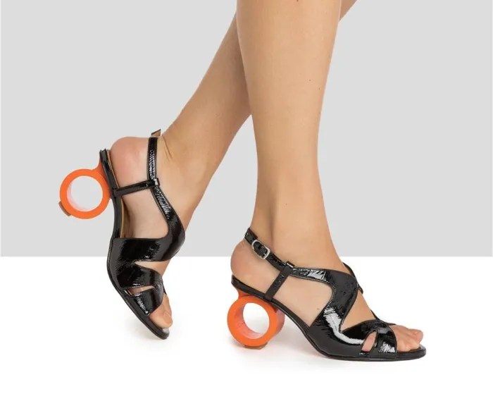 Audley Shoes Medium Heel Leather Sandal Hara Black Women Medium Heel