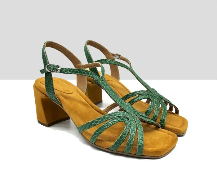 Audley Shoes Medium Heel Leather Sandal Hasmik Green Women Medium Heel