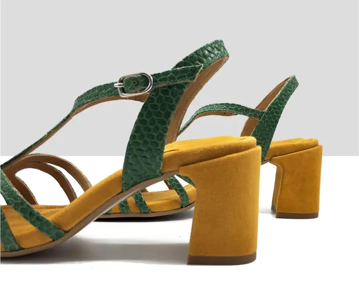 Audley Shoes Medium Heel Leather Sandal Hasmik Green Women Medium Heel