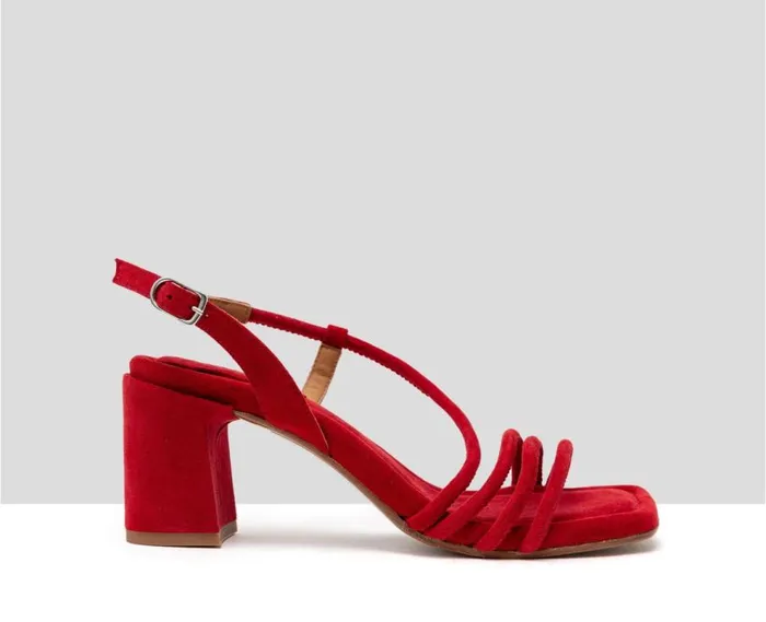 Audley Shoes Medium Heel Leather Sandal Helle Red Women Medium Heel