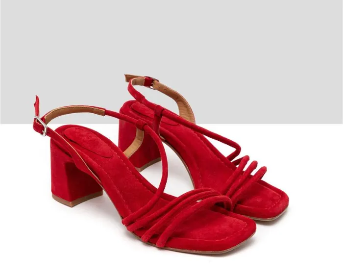 Audley Shoes Medium Heel Leather Sandal Helle Red Women Medium Heel