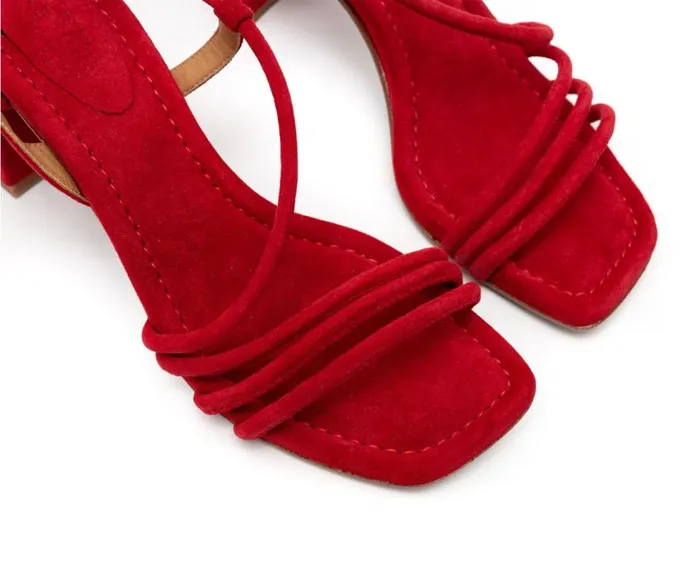 Audley Shoes Medium Heel Leather Sandal Helle Red Women Medium Heel