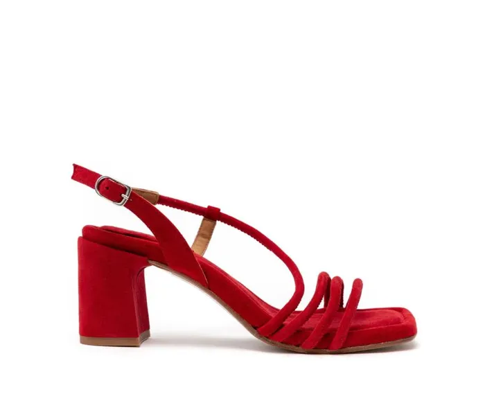 Audley Shoes Medium Heel Leather Sandal Helle Red Women Medium Heel