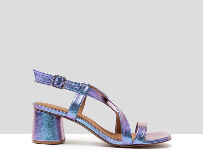 Audley Shoes Medium Heel Leather Sandal Himar Blue Women Medium Heel
