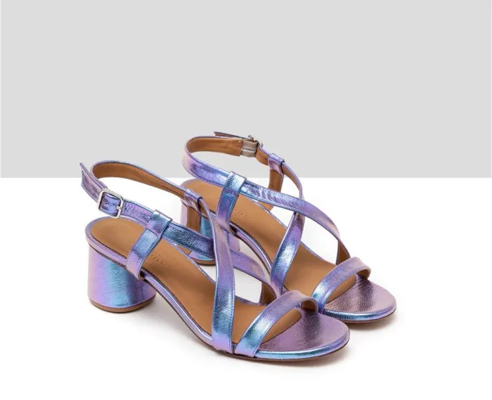Audley Shoes Medium Heel Leather Sandal Himar Blue Women Medium Heel