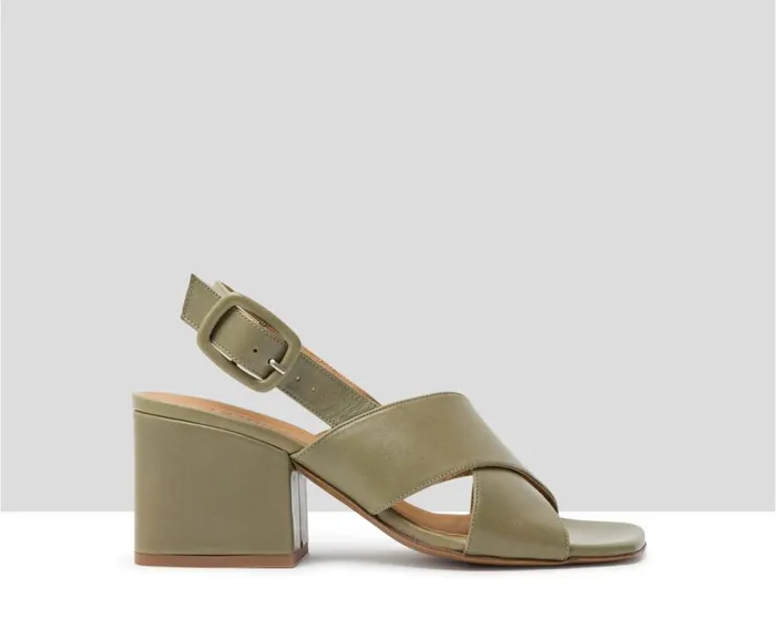 Audley Shoes Medium Heel Leather Sandal Jacobi Green Women Medium Heel