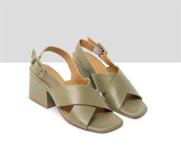 Audley Shoes Medium Heel Leather Sandal Jacobi Green Women Medium Heel