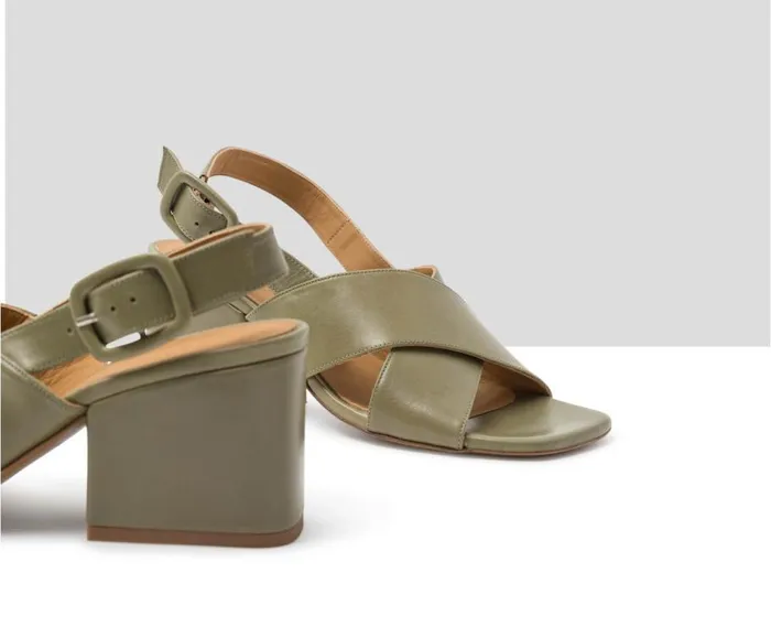 Audley Shoes Medium Heel Leather Sandal Jacobi Green Women Medium Heel