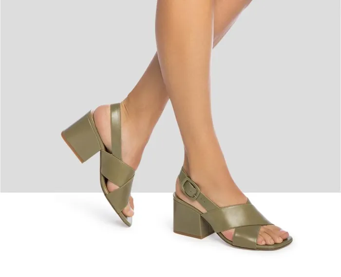 Audley Shoes Medium Heel Leather Sandal Jacobi Green Women Medium Heel