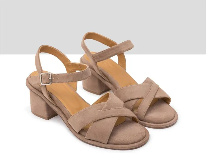 Audley Shoes Medium Heel Leather Sandal Joana Beige Women Medium Heel