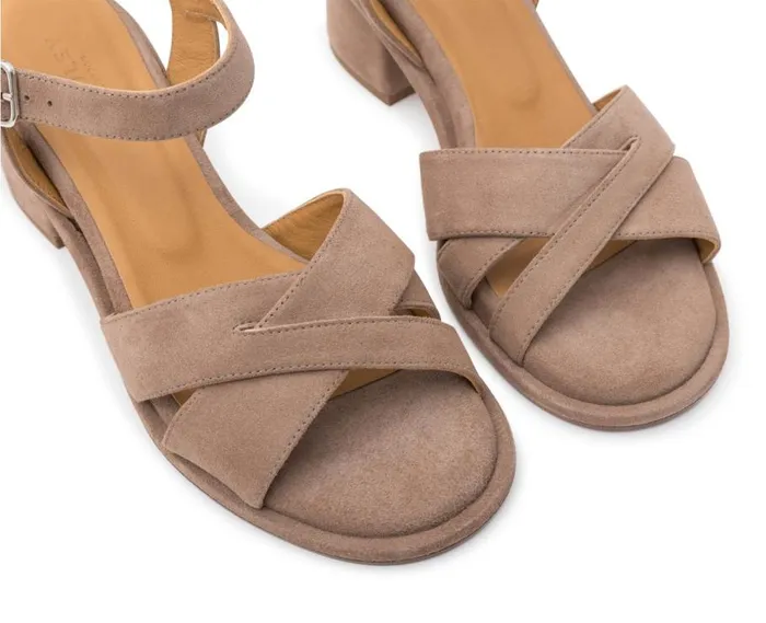 Audley Shoes Medium Heel Leather Sandal Joana Beige Women Medium Heel