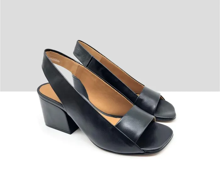 Audley Shoes Medium Heel Leather Sandal Johan Black Women Medium Heel