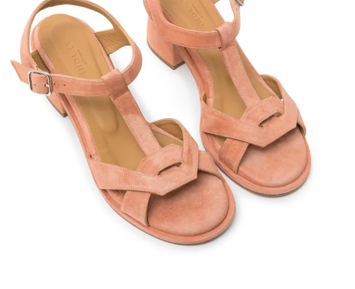 Audley Shoes Medium Heel Leather Sandal Judith Pink Women Medium Heel