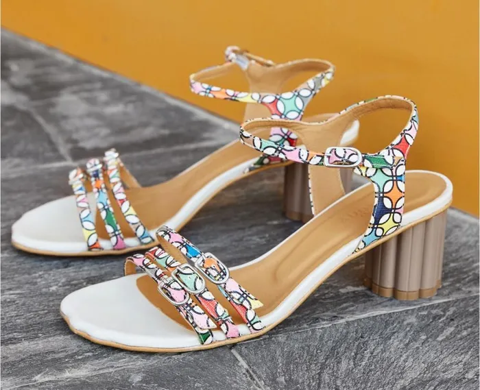 Audley Shoes Medium Heel Leather Sandal Juncal Print Women Medium Heel
