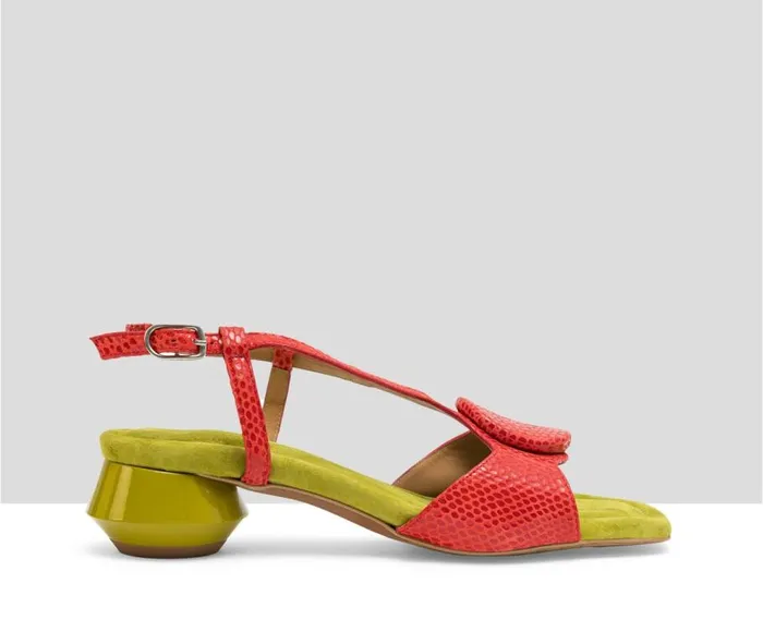 Audley Shoes Medium Heel Leather Sandal Lenet Green Women Medium Heel