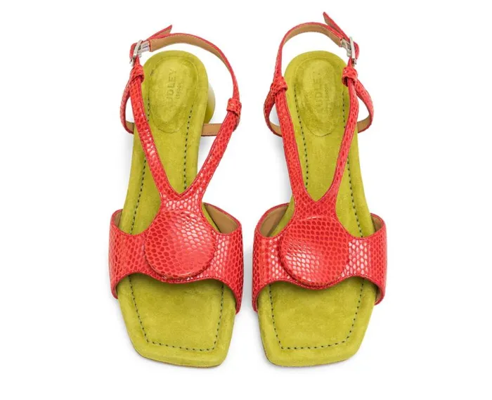 Audley Shoes Medium Heel Leather Sandal Lenet Green Women Medium Heel