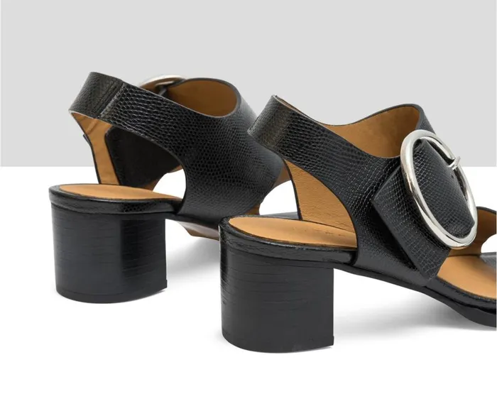 Audley Shoes Medium Heel Leather Sandal Lulu Black Women Medium Heel