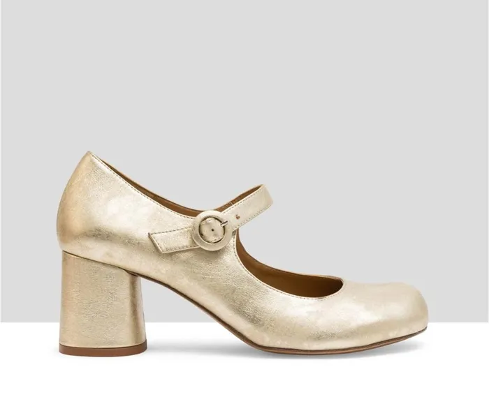 Audley Shoes Medium Heel Leather Shoe Leonor Metallic Women Low Heel