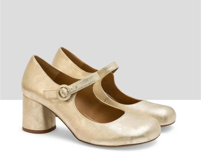 Audley Shoes Medium Heel Leather Shoe Leonor Metallic Women Low Heel