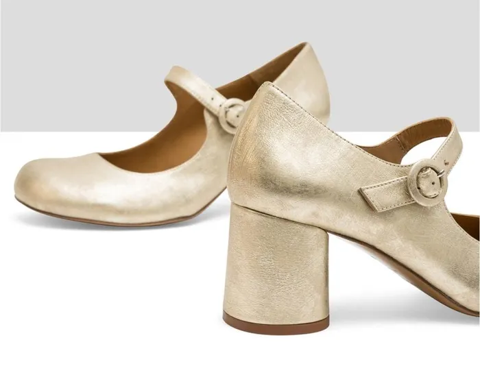 Audley Shoes Medium Heel Leather Shoe Leonor Metallic Women Low Heel
