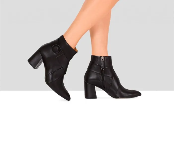 Audley Shoes Mid Heel Leather Booties Erminia Black Women Medium Heel