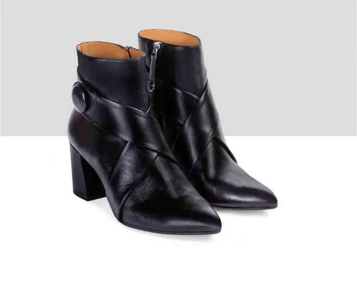 Audley Shoes Mid Heel Leather Booties Erminia Black Women Medium Heel