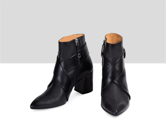 Audley Shoes Mid Heel Leather Booties Erminia Black Women Medium Heel