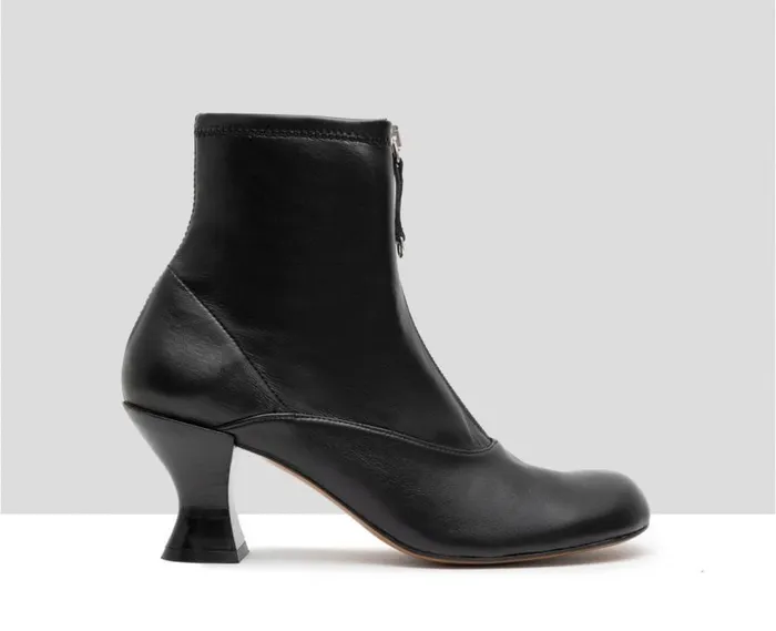Audley Shoes Mid Heel Leather Booties Glenda Black Women Medium Heel