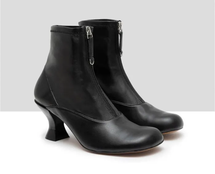 Audley Shoes Mid Heel Leather Booties Glenda Black Women Medium Heel