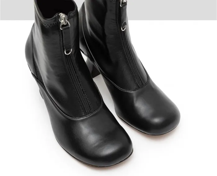 Audley Shoes Mid Heel Leather Booties Glenda Black Women Medium Heel