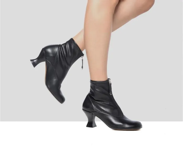 Audley Shoes Mid Heel Leather Booties Glenda Black Women Medium Heel