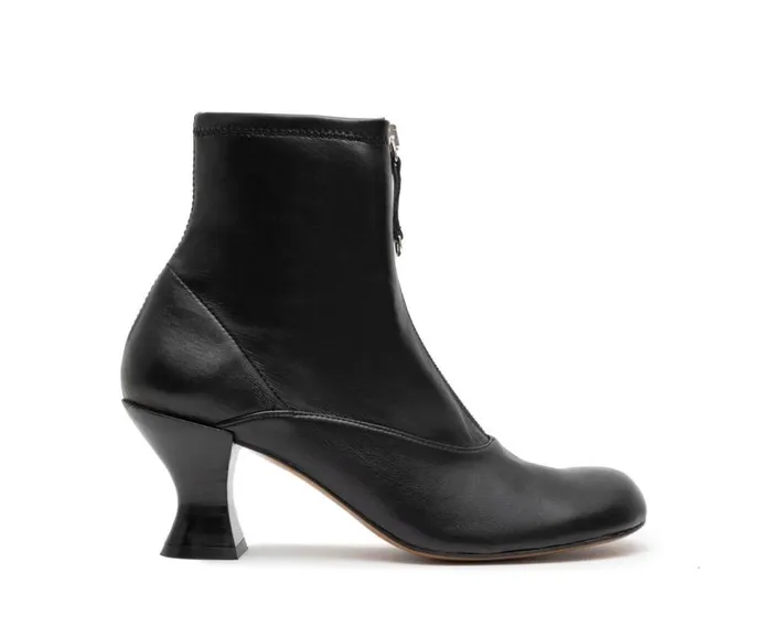 Audley Shoes Mid Heel Leather Booties Glenda Black Women Medium Heel