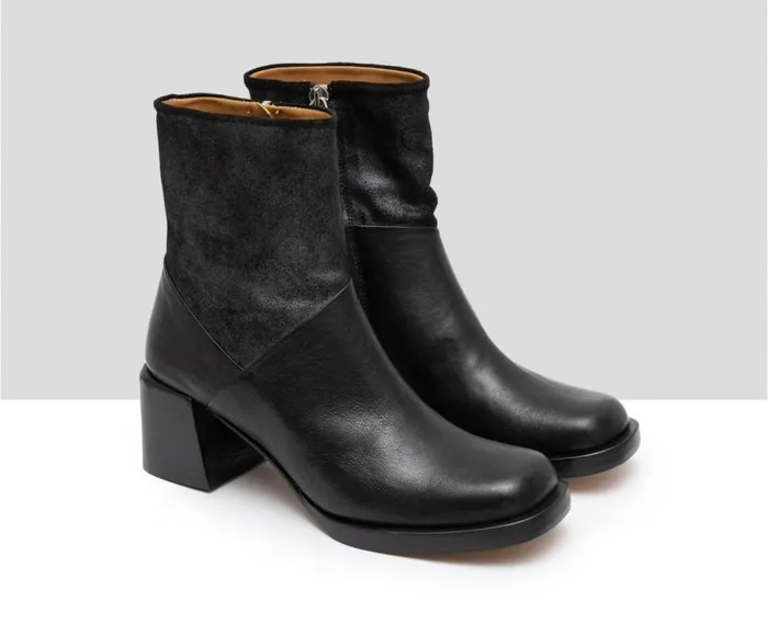 Audley Shoes Mid Heel Leather Booties Gretel Black Women Medium Heel