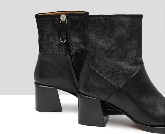 Audley Shoes Mid Heel Leather Booties Gretel Black Women Medium Heel