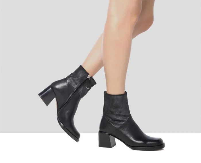 Audley Shoes Mid Heel Leather Booties Gretel Black Women Medium Heel