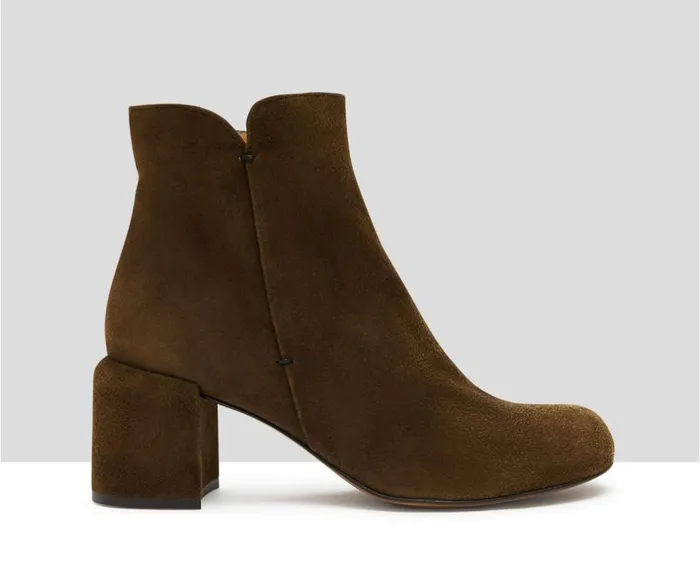 Audley Shoes Mid Heel Leather Booties Indie Green Women Medium Heel