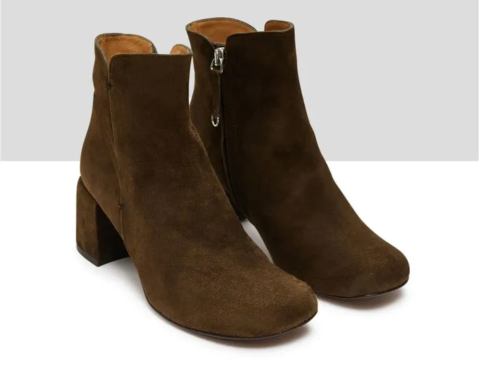 Audley Shoes Mid Heel Leather Booties Indie Green Women Medium Heel
