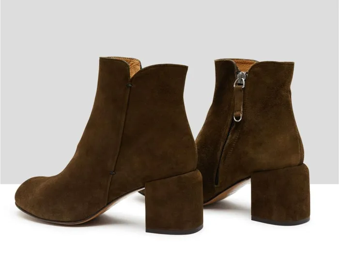 Audley Shoes Mid Heel Leather Booties Indie Green Women Medium Heel