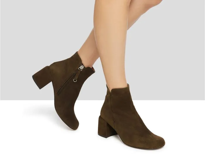 Audley Shoes Mid Heel Leather Booties Indie Green Women Medium Heel
