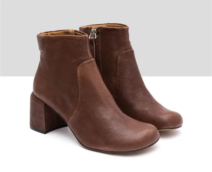 Audley Shoes Mid Heel Leather Booties Iraida Brown Women Medium Heel