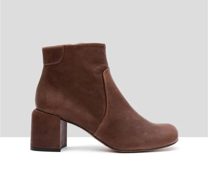 Audley Shoes Mid Heel Leather Booties Iraida Brown Women Medium Heel