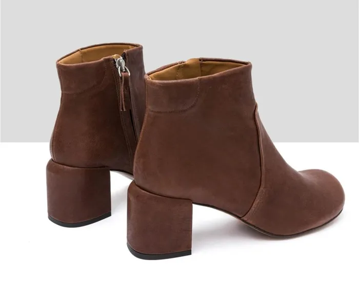 Audley Shoes Mid Heel Leather Booties Iraida Brown Women Medium Heel