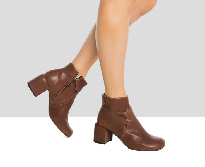 Audley Shoes Mid Heel Leather Booties Iraida Brown Women Medium Heel