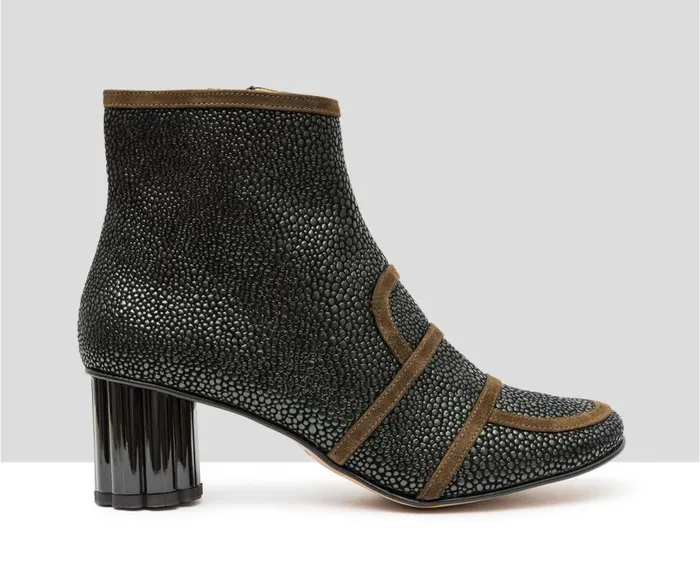 Audley Shoes Mid Heel Leather Booties Isley Green Women Medium Heel