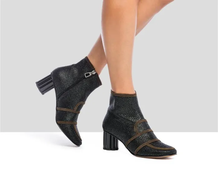 Audley Shoes Mid Heel Leather Booties Isley Green Women Medium Heel