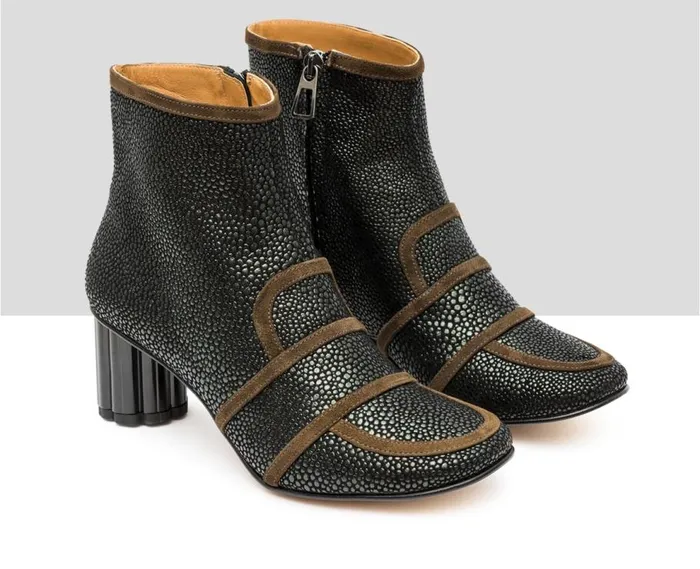 Audley Shoes Mid Heel Leather Booties Isley Green Women Medium Heel