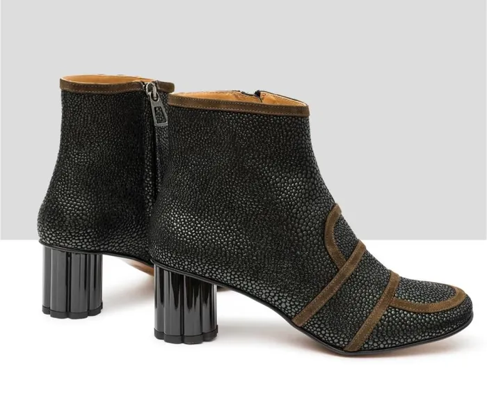 Audley Shoes Mid Heel Leather Booties Isley Green Women Medium Heel
